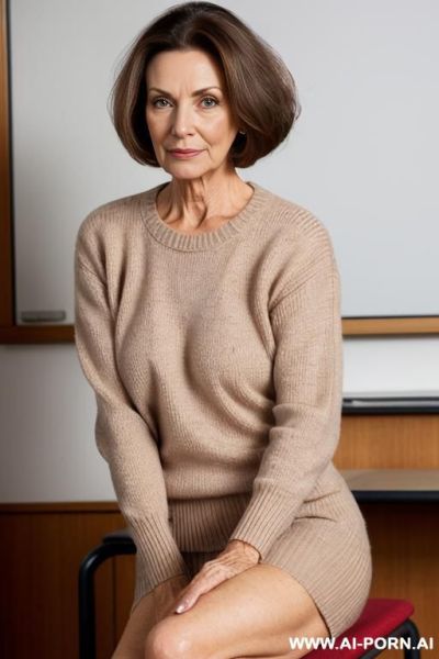 Granny mature woman wearing beige sweater, hairy pussy, nude - ai-porn.ai on pornintellect.com