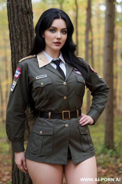 Nude sexy russian with hug tits, thick thighs, hourglass body, black hair, blue eyes, extremely beautiful, wearing scout uniform, ((keep face)) ((keep body)) - ai-porn.ai - Russia on pornintellect.com