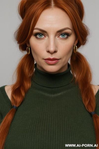 Huge cumshot on face, gorgeous mature face, narrow waist, round hips, long hair, full make up, necklace, earings, virgin jumper, fullshot camera - ai-porn.ai on pornintellect.com