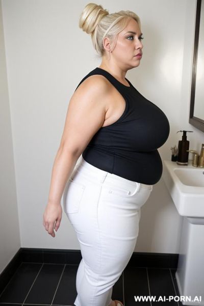 Ultra obese woman with very saggypendulous boobs, fat arms, huge ass, pendulous nipples, side view - ai-porn.ai on pornintellect.com