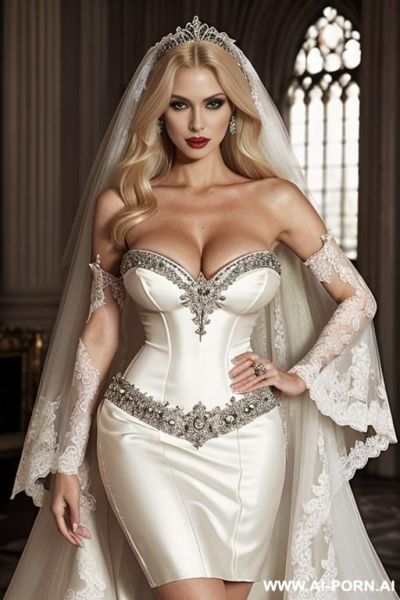 Scylla cohne sexy blonde hair, topless and sexy skirt, (boobs falling out of the bridal skirt) - ai-porn.ai on pornintellect.com