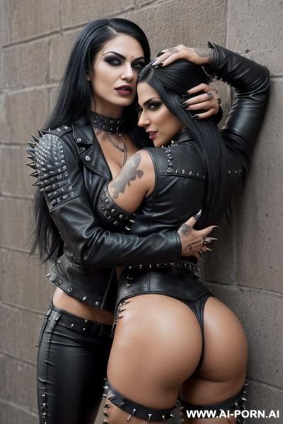 ((((persian goth milf hugging a muscular punk man)))) ((((((gigantic tits)))))) and (((long hair))), ((makeup)) , (((tight spiked black leather jacket))) (((tight spiked black leather hotpants))) - ai-porn.ai - Iran on pornintellect.com