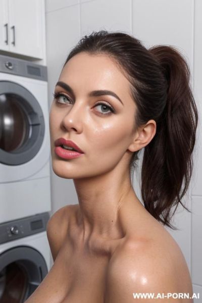 Beautiful sexy woman. wearing glasses with short wavy hair. wearing a tight white cut-out sweater with boobs exposed. ((showing pussy)). ((naked below waist)). tanned skin. pouting dighly brown lips - ai-porn.ai on pornintellect.com