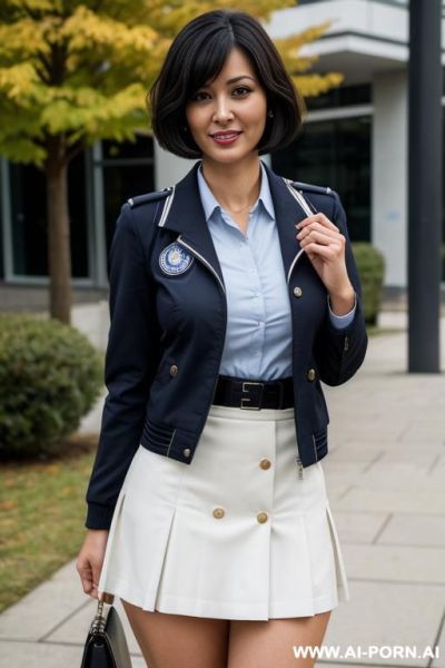 , white skin, large hips, uniform, shirt, short skirt, large thighs, bob cut hair, milf - ai-porn.ai on pornintellect.com
