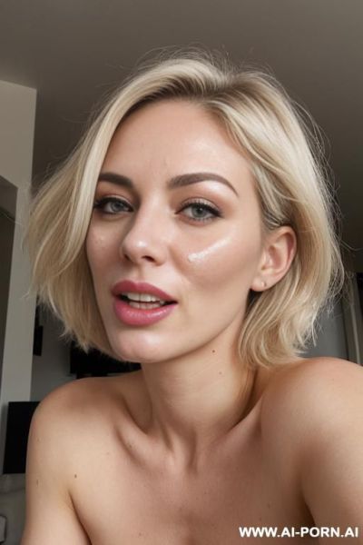 Wide open mouth, saggy nipples, side view, tongue stuck out, short messy hair - ai-porn.ai on pornintellect.com