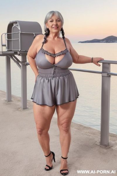 Old sexy bbw granny women. summer dress short flowers print nylon fabric. - ai-porn.ai on pornintellect.com