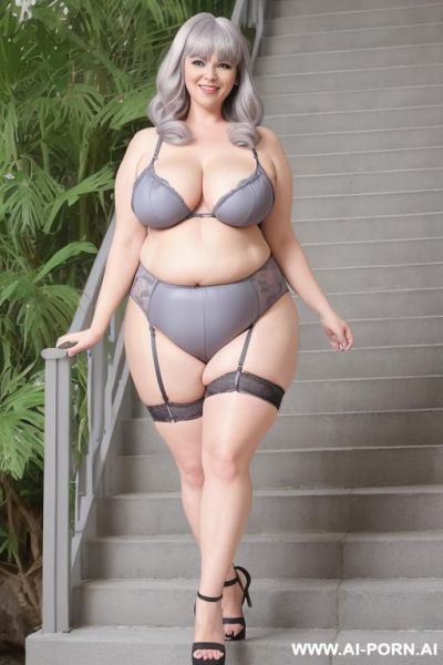 Old sexy bbw granny women. summer dress short flowers print nylon fabric. walking up stairs in a short skirts. - ai-porn.ai on pornintellect.com
