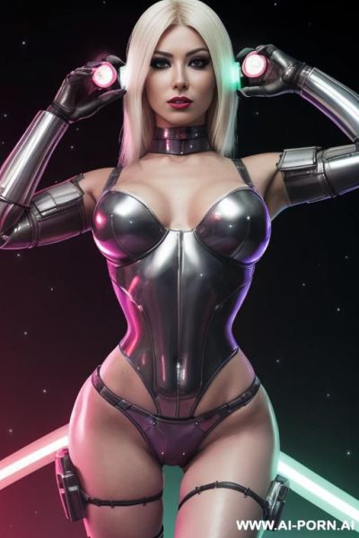 Sci-fi soldier (front view) (keep face) hourglass figure, wide hips, muscular thighs, (looking at the viewer) (detailed face) beautiful sexy face, alluring smile (detailed skin) (detailed hands) sci-fi - ai-porn.ai on pornintellect.com