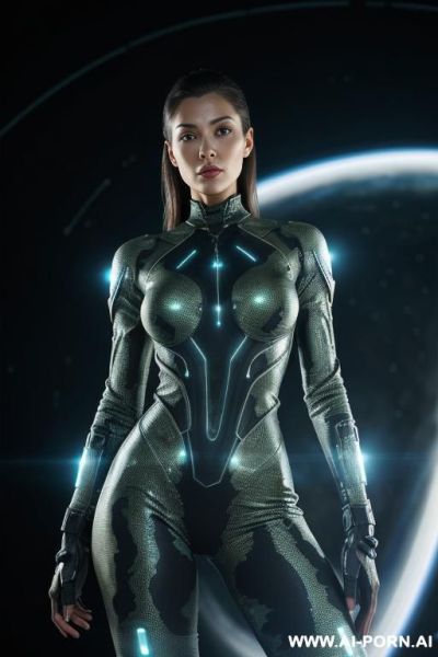(front view), (looking at the viewer), (detailed face), (detailed body), (detailed arms), (detailed skin), sci-fi orс solder, strong fit body, wear transparent camouflage bodysuit, holds a plasma rifle - ai-porn.ai on pornintellect.com