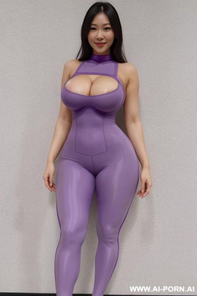 Gigantic tits. light purple tight spandex full body compression suit. - ai-porn.ai on pornintellect.com