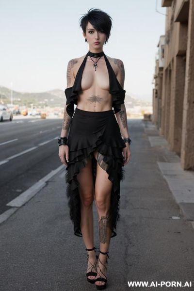 Superskinny ,reduced chest, narrow chin, narrow back, bitty breast, choker bdsm, tinny, plane, tight forehead, nose, narrow lips, roundedy head, disheveled, wrinkled face, slanted eye, slender, - ai-porn.ai on pornintellect.com
