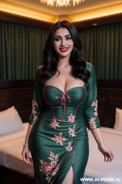 ((( pakistani ))), ((green floral patterned dress)), (christmas), (big full lips), ((smiling at the camera)), photorealistic, (ultra detailed photo), (hyper realistic photo), standing in a hotel, - ai-porn.ai - Pakistan on pornintellect.com