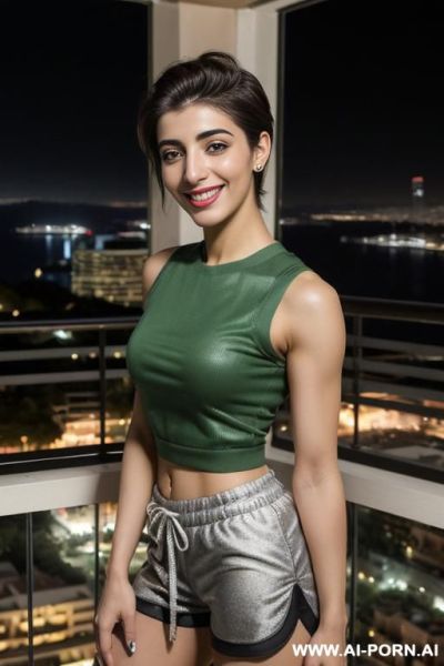 (urwa hocane), ((( pakistani ))), ((sleeveless crewneck shirt, soccer shorts)), (christmas), (modern monaco mansion), (big nose), ((smiling at the camera)), photorealistic, (ultra detailed photo), (hyper - ai-porn.ai - Pakistan on pornintellect.com