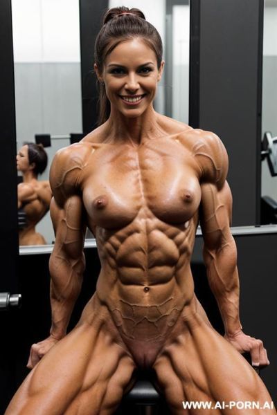 (((short topless very slender lean delicate bodybuilder woman))), (very muscular very lean natural pec breasts), (((no silicone))), (((no implants))), ((pretty face)), ((pretty pecs)), (slender waist), - ai-porn.ai on pornintellect.com