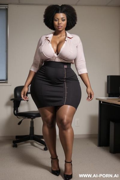 Curvy naked milf woman, ((fringed afro)), narrow waist, saggy tits, ((wide hips)), round ass, (((thick thighs))), (((((woman with 3-inch thighs))))) (((big ass, round wide hips))), (((full body view))). naked - ai-porn.ai on pornintellect.com