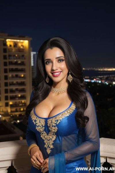 (asin), (((punjabi))), ((royal blue wedding crew neck long sleeve dupatta)), (monaco modern mansion), (christmas), (big full lips), ((smiling at the camera)), photorealistic,, (ultra detailed photo), - ai-porn.ai on pornintellect.com
