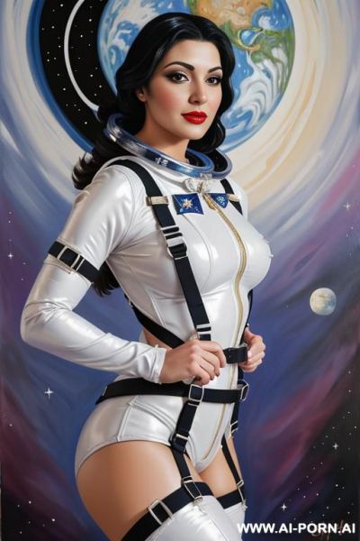 Woman wearing strap-on harness, pinup painting style - ai-porn.ai on pornintellect.com