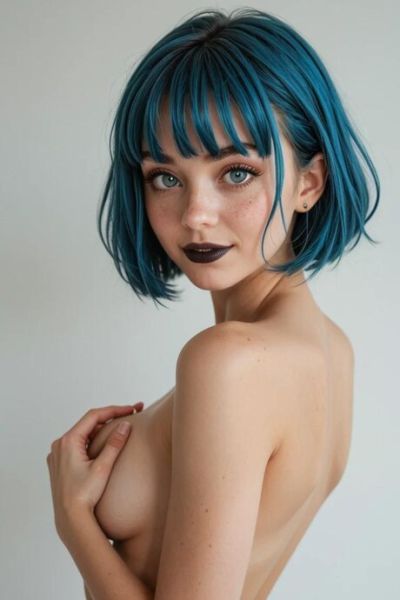 Slim girl with dyed hair sports dark lips during a hardcore fuck - pornpics.com on pornintellect.com