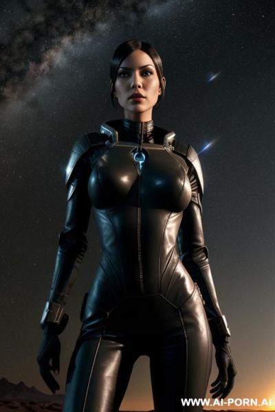 Pathfinder woman from maass effect a, standing in the extraterrestrial desert, wears space bodysuit, sci-fi background, (keep face), (keep body), (keep background) - ai-porn.ai on pornintellect.com