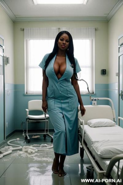 Busty african american model, long straight hair, saggy boobs, totally nude, standing next to tree in lagoon, evil grin - ai-porn.ai - Usa on pornintellect.com