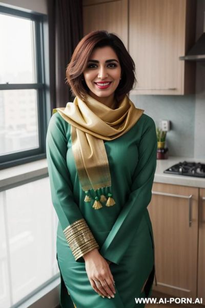 ((( pakistani ))), ((long sleeve crew neck dupatta )), (christmas), (big nose), ((smiling at the camera)), photorealistic, (ultra detailed photo), (hyper realistic photo), standing in a modern - ai-porn.ai - Pakistan on pornintellect.com