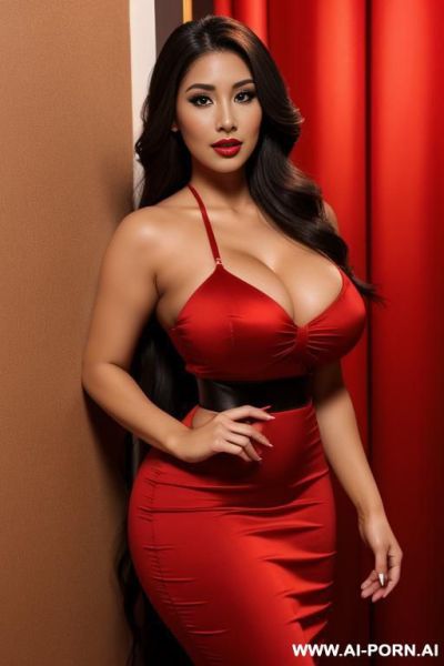 Red dress, cartoon, pretty, full lips, sexy nose, healthy, busty, tight waist - ai-porn.ai on pornintellect.com