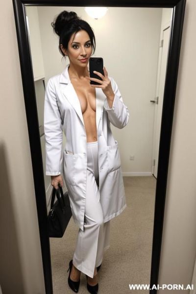 A sexy hot milf woman doctor fully nude in doctor coat showing off her sexy body - ai-porn.ai on pornintellect.com