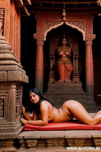 Medieval indian full naked chubby female temple servant with shaved vagina is lying on a shrine in a temple - ai-porn.ai - India on pornintellect.com
