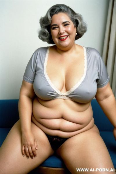 Woman wearing a shirt nylon fabric panties happily shows her vagina to the camera. her vulva, clitoris and vaginal opening are clearly visible - ai-porn.ai on pornintellect.com