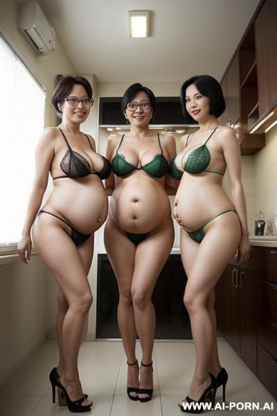 Chinese giant breasts grandma, totally naked, red high heels, show shaven pussy, wrinkled, saggy tits.with glasses，grandma secretary, three grandmothers standing together，color bra - ai-porn.ai - China on pornintellect.com