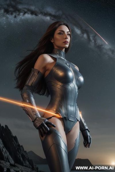 (front view), (looking at the viewer), (detailed face), (detailed body), (detailed hands), (detailed skin), sci-fi swordwoman, well-toned slender atletic figure, silky long flowing hair, mystical makeup, - ai-porn.ai on pornintellect.com