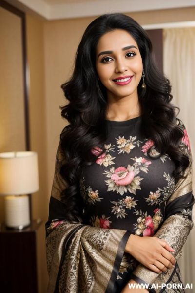 ((black floral patterned crew neck dupatta)), (asin), ((( punjabi ))), (christmas ), (big full lips), ((smiling at the camera)), photorealistic,, (ultra detailed photo), (hyper realistic photo), - ai-porn.ai on pornintellect.com