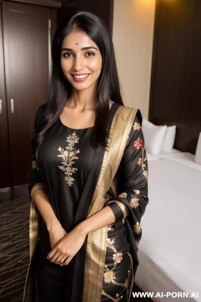 (black floral patterned crew neck dupatta), (higareda), ((lanky)), ((( punjabi ))), (christmas), (big full lips), ((smiling at the camera)), photorealistic, (ultra detailed photo), (hyper realistic photo) - ai-porn.ai on pornintellect.com