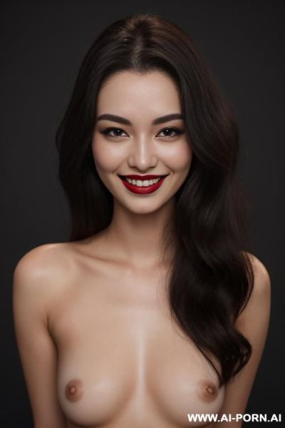 Perfect face, dark lipstick, smile, realistic hip size, pacific, empty background color. - ai-porn.ai on pornintellect.com