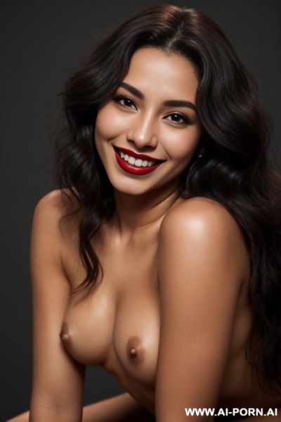 Perfect face, dark lipstick, wavy, smile, realistic hip size, latina, empty background color. - ai-porn.ai on pornintellect.com