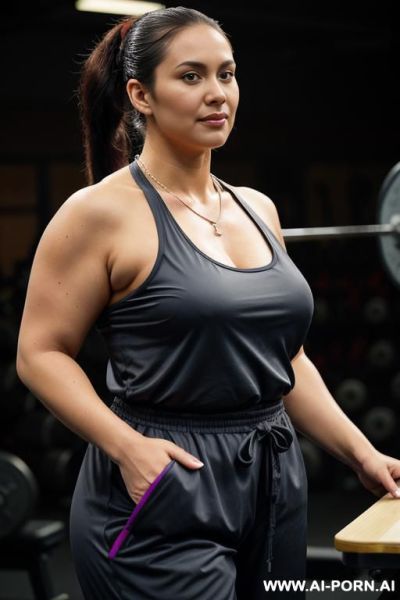 ((topless)), (natural plump breasts), (pretty face), (wide hips), (soft seductive smile), (baggy pants), (necklace), (topless), (perfect nipples), (showing off her amazing natural tits) - ai-porn.ai on pornintellect.com