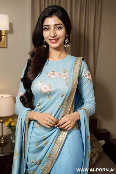 ((light blue floral patterned crew neck dupatta)), (urwa hocane), ((( punjabi ))), (christmas ), (big nose), ((smiling at the camera)), photorealistic, (ultra detailed photo), (hyper realistic photo ), - ai-porn.ai on pornintellect.com