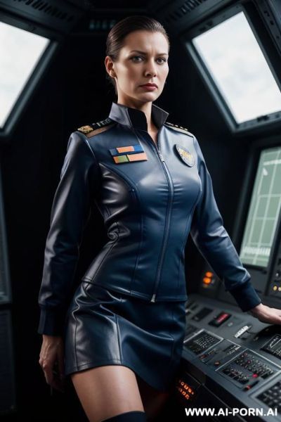 (serious nerdy woman) (formal space navy uniform) (exposed breasts) (nip slip) (spaceship control center) (all women crew) - ai-porn.ai on pornintellect.com