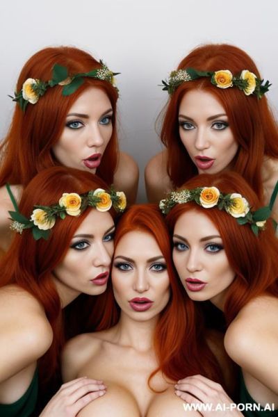 Twins 2 men and twins 1 woman fuck, perverse, beautiful, fucking, extremely hairy pussy, flower head wreath, group orgy, fucking, big nose, seductive, sexy pose, t-shirt, kissing, fucking, threesome, orgy, - ai-porn.ai on pornintellect.com