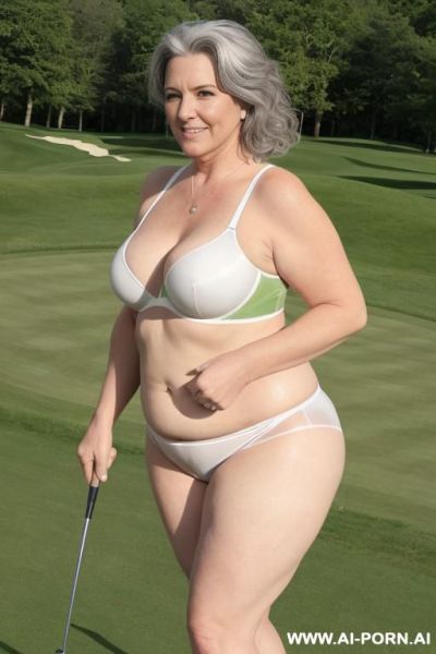 Very hot suburban gilf bbw granny smile standing totally in a transparent morning gown, (((round full breasts in see through white bra))). old sexy curvy bbw granny. - ai-porn.ai on pornintellect.com
