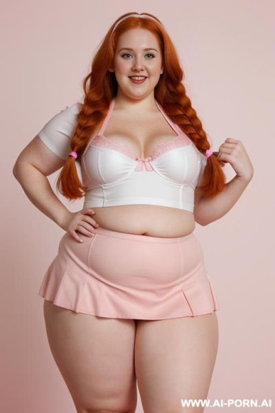 (((half body photo shot close up))). a (((british obese fat bbw redhead))), ((thick body, with tummy and love handless)). lingerie garter belt top. - ai-porn.ai - Britain on pornintellect.com