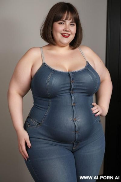 White woman, , rotund body, huge, supermodel, pear shaped, long hair, huge legs, massive hips, high rise jeans, eye contact - ai-porn.ai on pornintellect.com