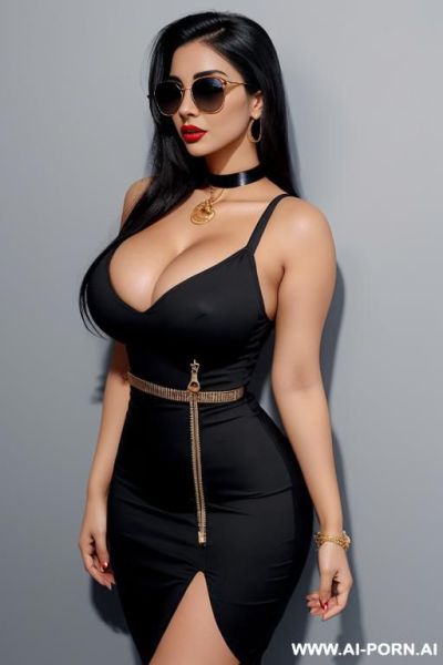 Large sunglasses, choker, tight dress, intellectual, fair, sexy headshot, cartoon, tight waist - ai-porn.ai on pornintellect.com