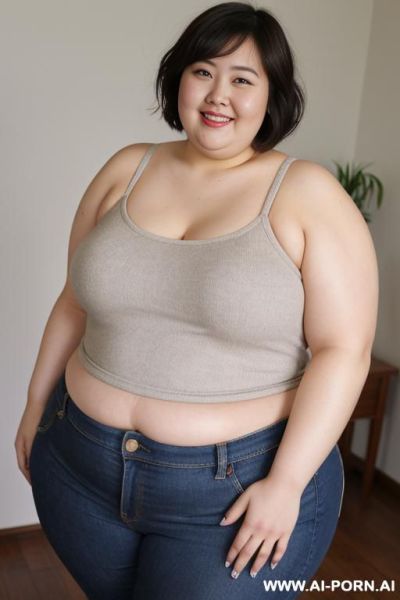 Asian woman , rotund body, huge, supermodel, pear shaped, long hair, huge legs, massive hips, eye contact，no clothes，sex - ai-porn.ai on pornintellect.com