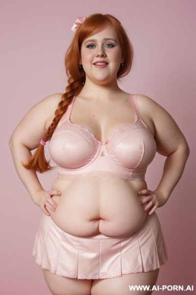 (((half body photo shot close up photo))). a (british (((obese))) fat bbw redhead), ((thick body, with tummy and love handless)). (wearing a lingerie garter belt top.) - ai-porn.ai - Britain on pornintellect.com