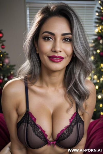 Pakistani babe pornstar milf, long wavey blonde hair, full body view, ((keep face)) ((keep body)), christmas time, christmas lights, christmas theme living room, christmas pin up, cuckold, crawl and open mouth for her lover, - ai-porn.ai - Pakistan on pornintellect.com