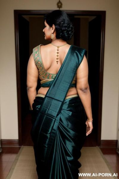 Ancient indian fifty years old black haired chubby queen in a traditional sari from behind - ai-porn.ai - India on pornintellect.com