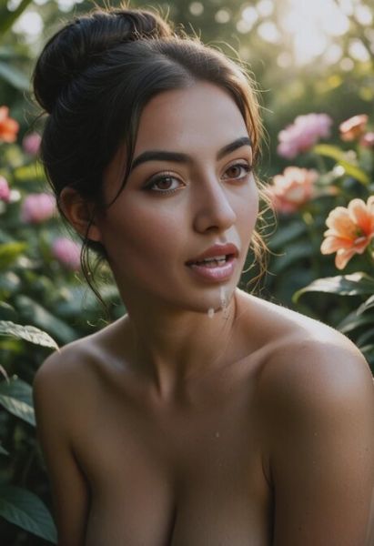 AI generated brunette beauty has sexual relations in a flower garden - pornpics.com on pornintellect.com