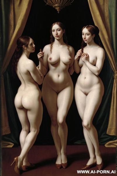 Renaissance painting of the three graces. three naked graces with big butts and big boobs - ai-porn.ai on pornintellect.com