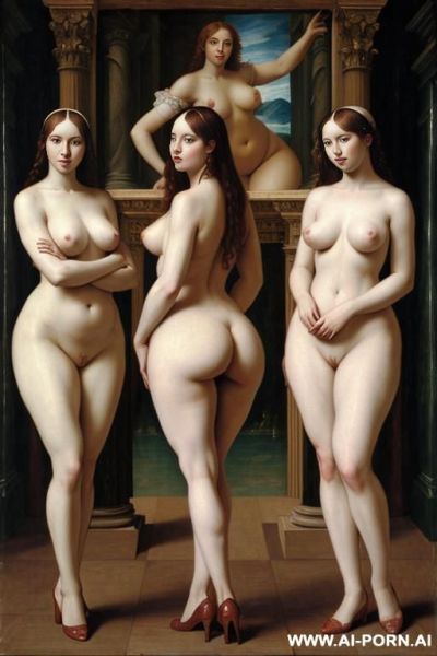 A renaissance painting of the naked three graces with extremely large butts and extremely wide hips. extremely wide hips. extremely large butt. - ai-porn.ai on pornintellect.com